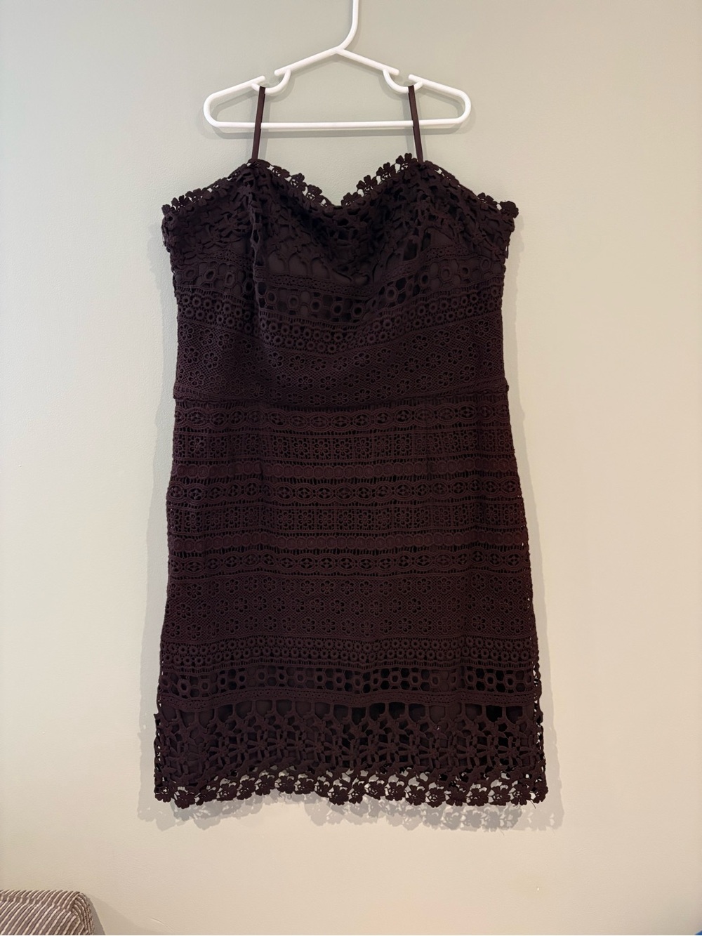 le chateau Plum Crochet Strap Mini Dress